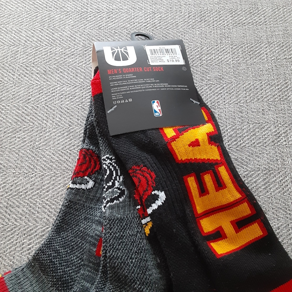 NBA MIAMI HEAT Quarter Mens Socks ( 3pk ) - Picture 2 of 7